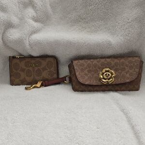 Coach Brown Floral Clasp Clutch and Wristlet Set